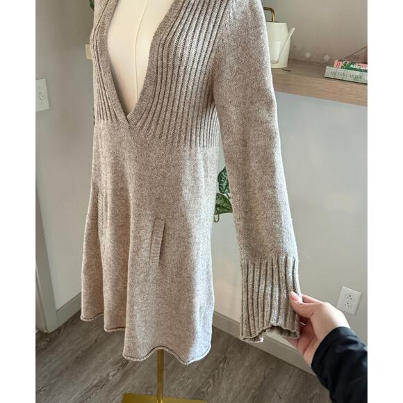 Old Navy Vintage Sweater Dress L Beige Cotton Wool Blend Hooded Pocket Retro Y2K - Picture 5 of 9